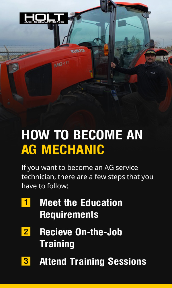 How to Become an AG Mechanic. If you want to become an Ag service technician, there are a few steps that you have to follow.